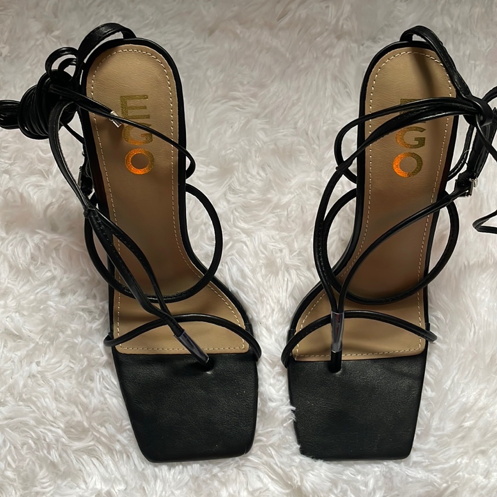 Black 4 inch tie up heels size 6 in women. Heels from Ego Official. UK brand.